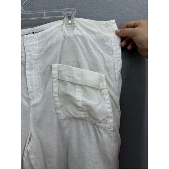 Tommy Hilfiger Y2K Womens White Linen Straight Zip Leg Cargo Pants Size 16 - Picture 8 of 12
